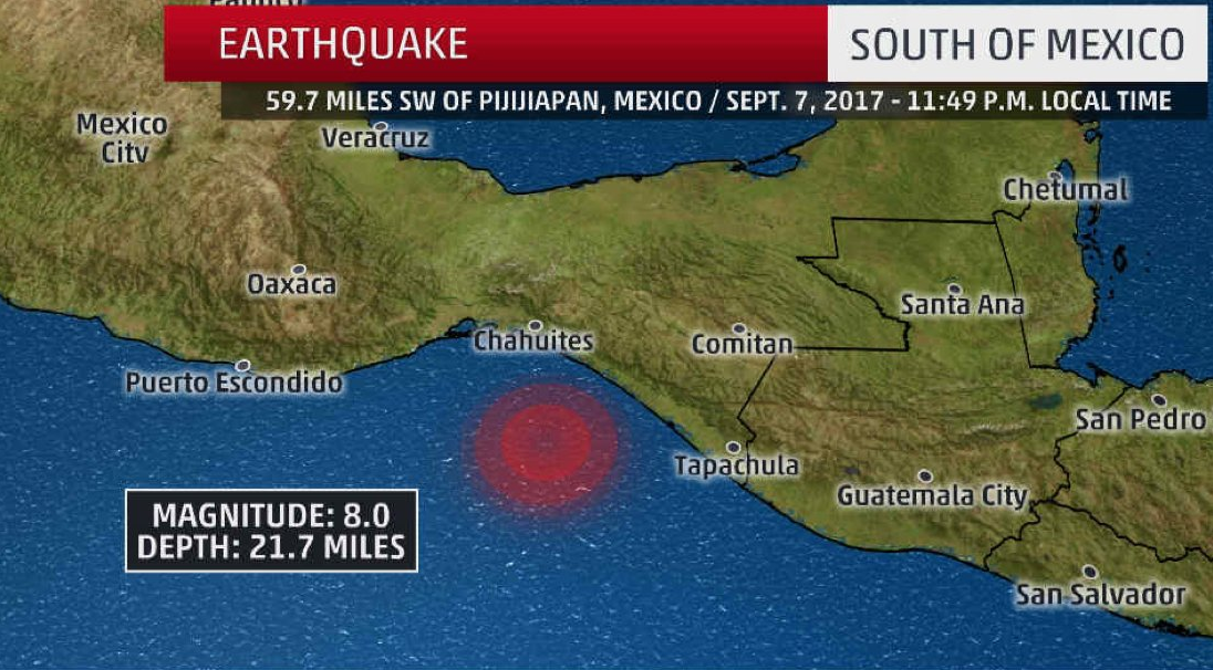 Tsunami risk along the coast of Mexico in the next 3 hours after