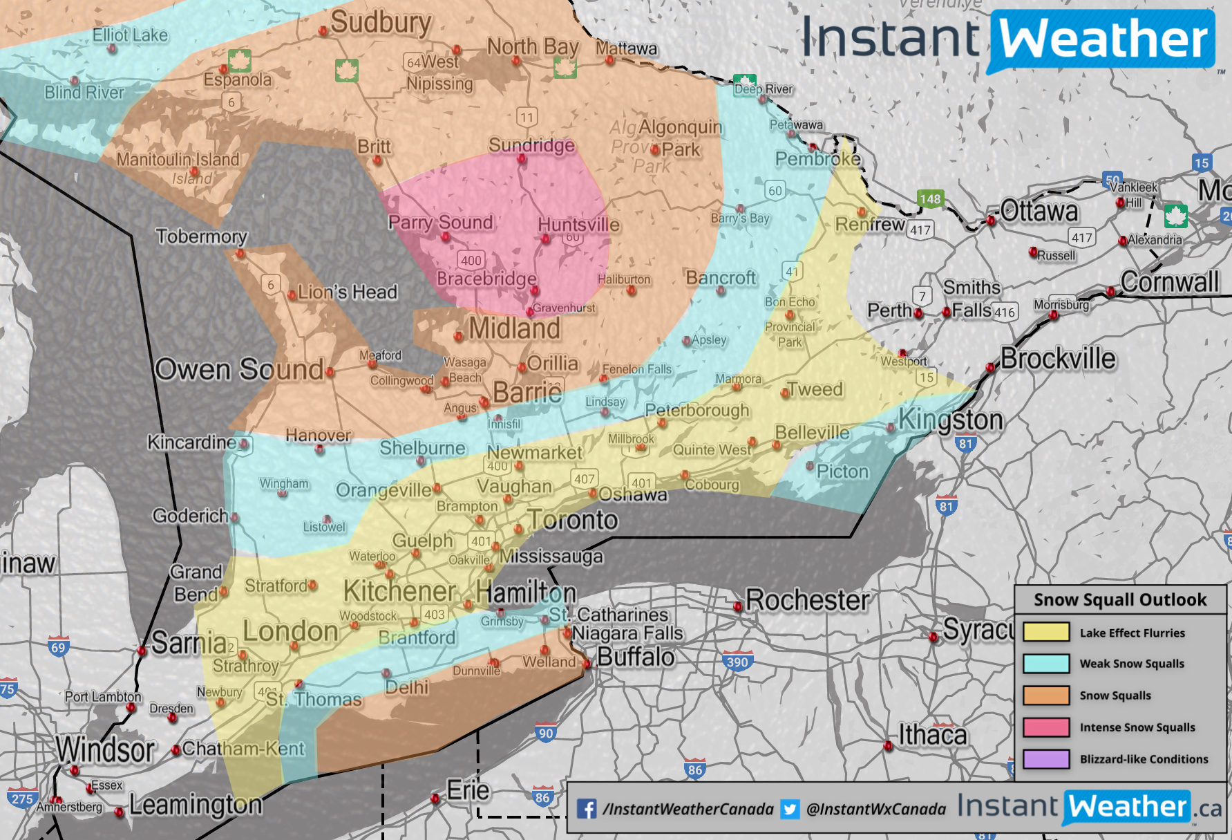 Intense Snow Squalls to Impact Areas East of Georgian Bay Starting ...