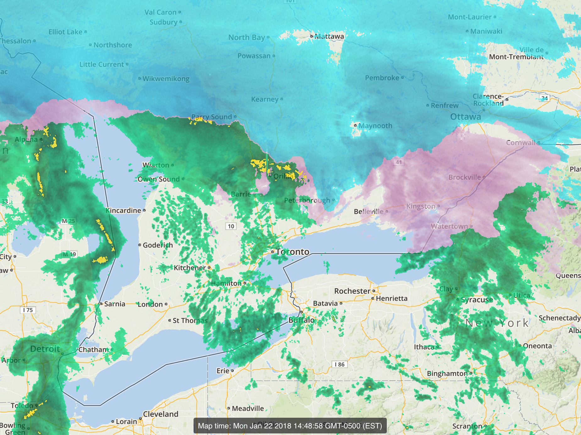 Radar Update: Freezing Rain In Central And Eastern Ontario