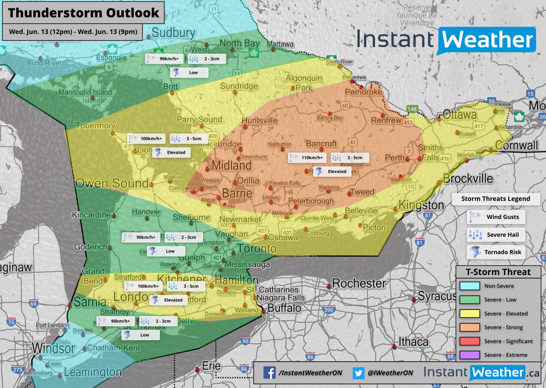 Updated Severe Thunderstorm Risk Map For Wed June 13th 2018