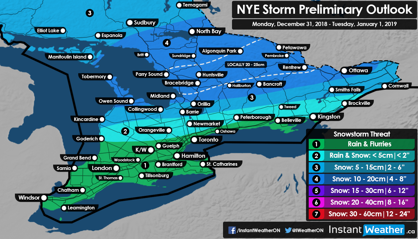 Messy Winter Storm for New Year’s Eve; 1020cm of Snowfall Accumulation