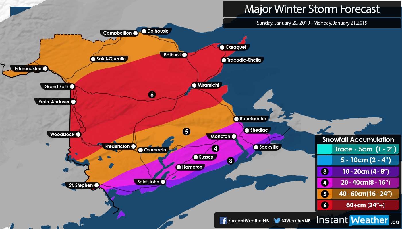 Major Winter Storm Looking Likely for NB This Sunday: Snowfall Amounts ...