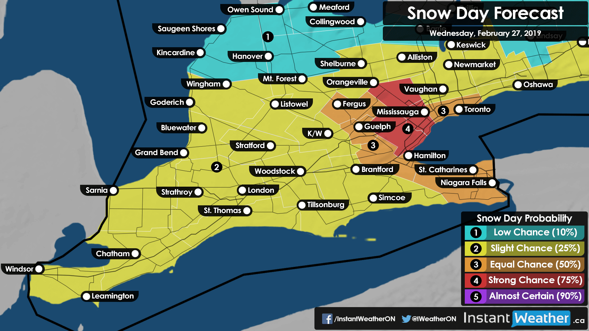 Southern Ontario Snow Day (Bus Cancellation) Forecast for Wednesday