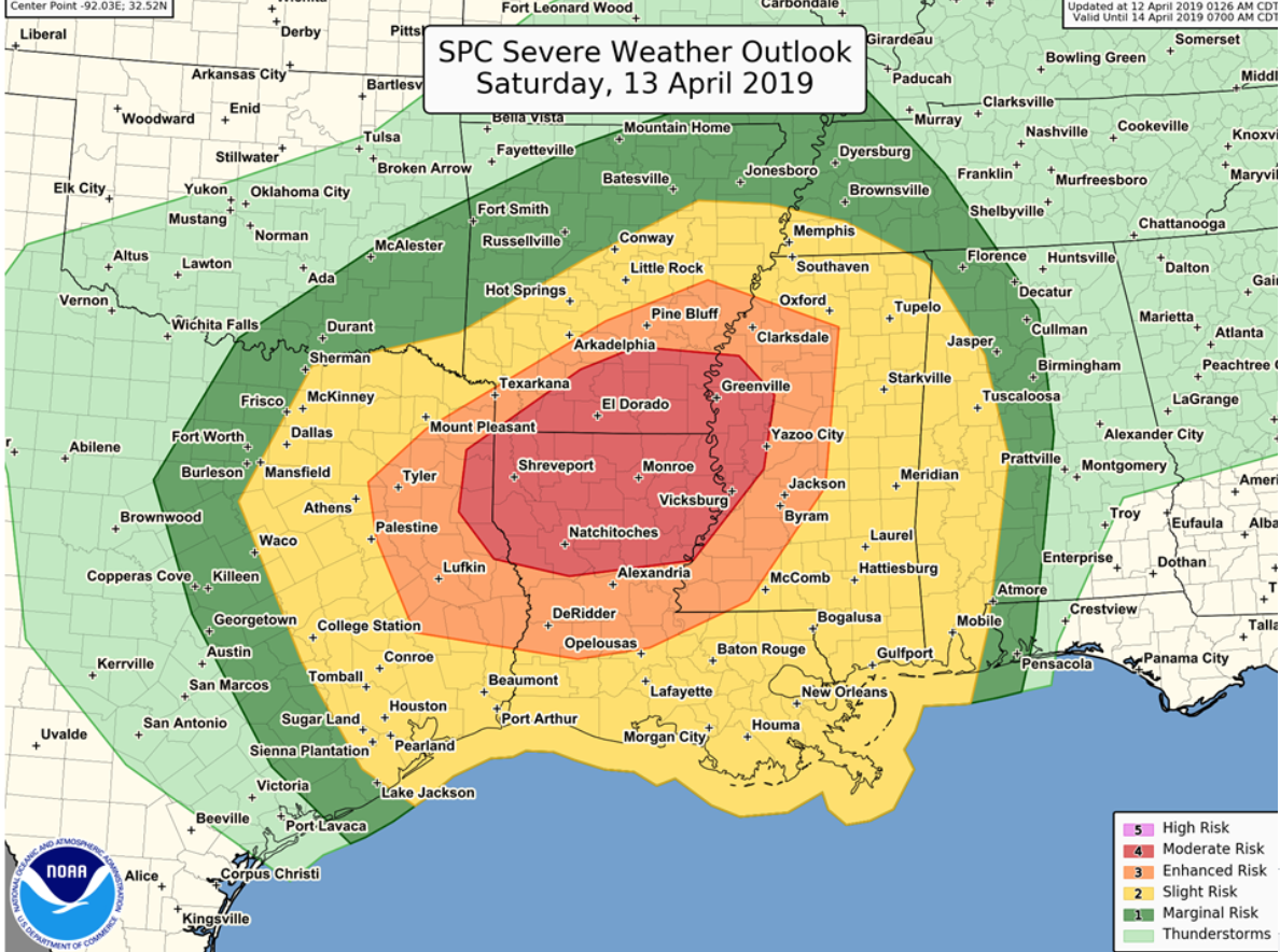 Saturday Upgrade Moderate 4 5 Risk For Tornadoes Damaging Wind