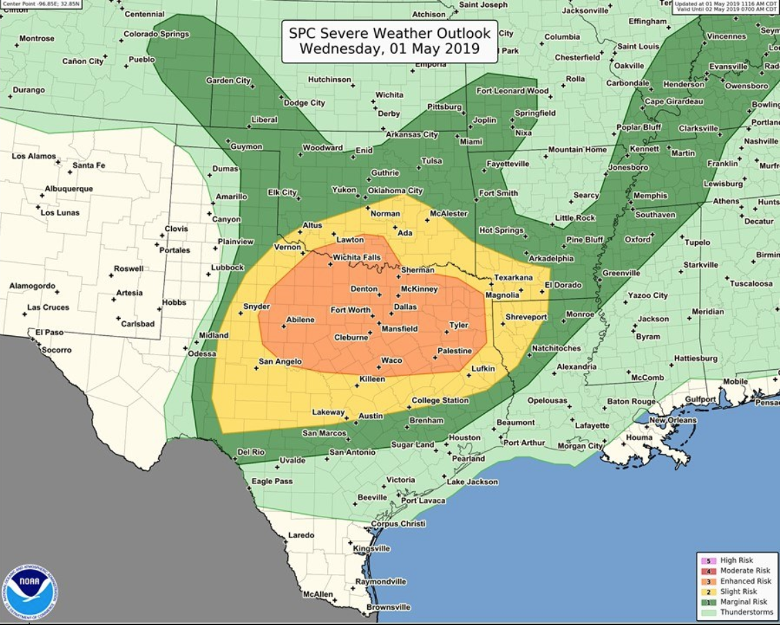 ENHANCED SEVERE WEATHER RISK: Enhanced (3/5) Risk For Large Hail ...