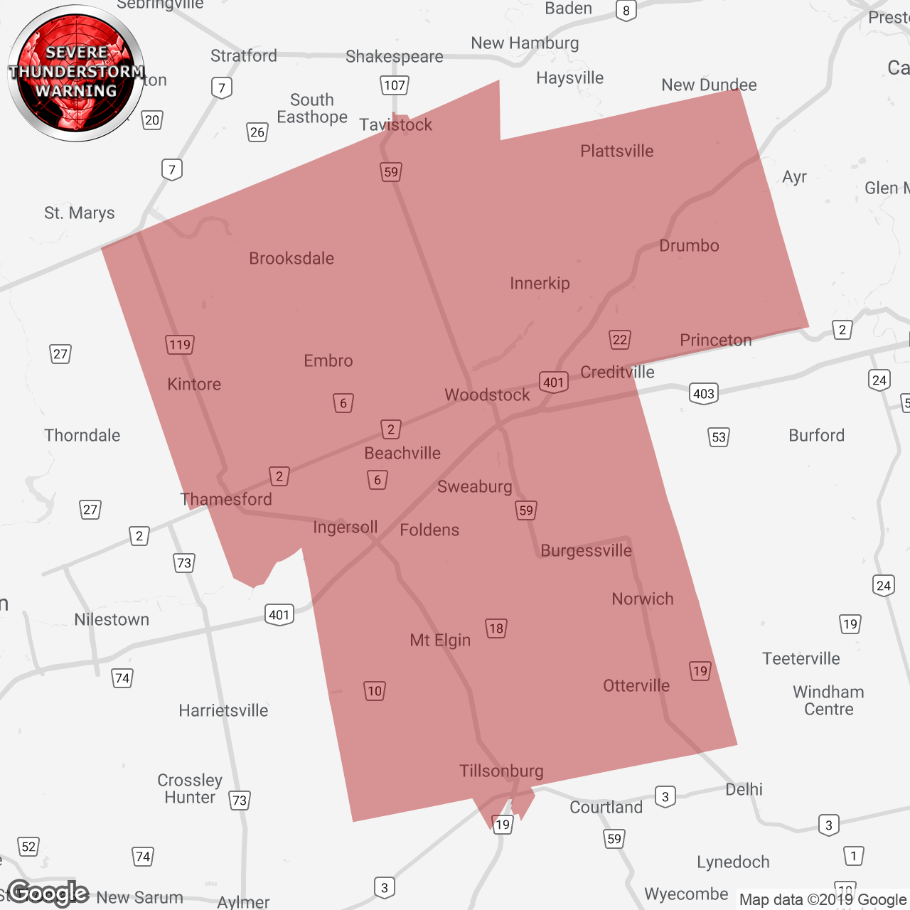 Severe Thunderstorm Warning Issued