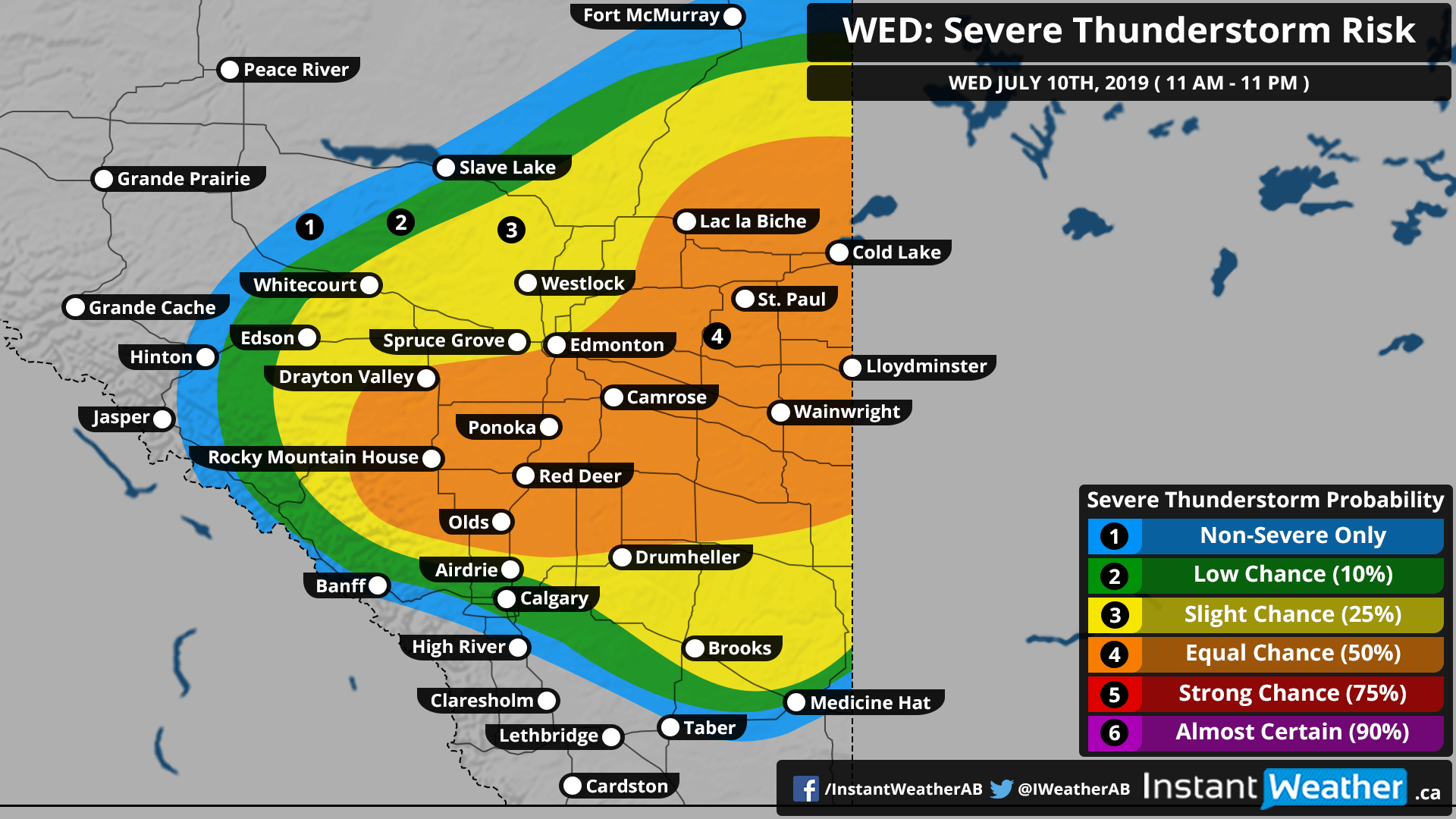 WEDNESDAY Edmonton, Red Deer, Cold Lake, etc.; Chance for Large Hail 3