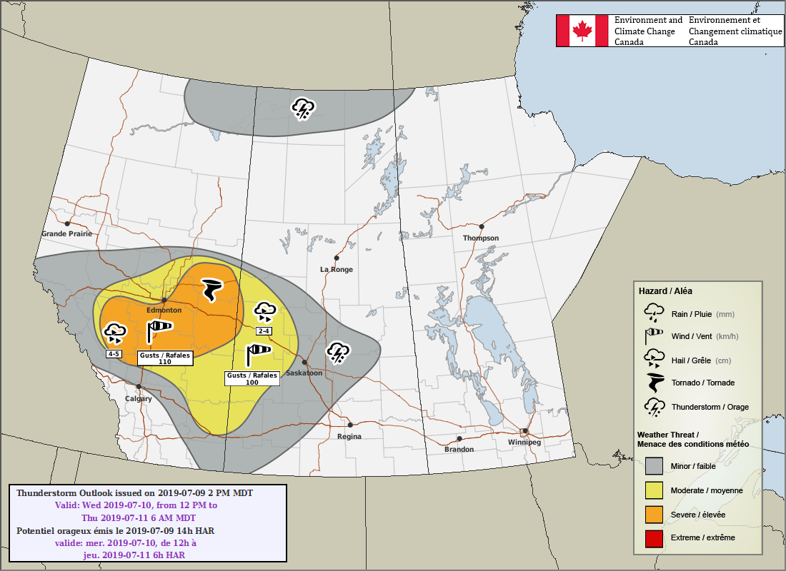 WEDNESDAY Edmonton, Red Deer, Cold Lake, etc.; Chance for Large Hail 3
