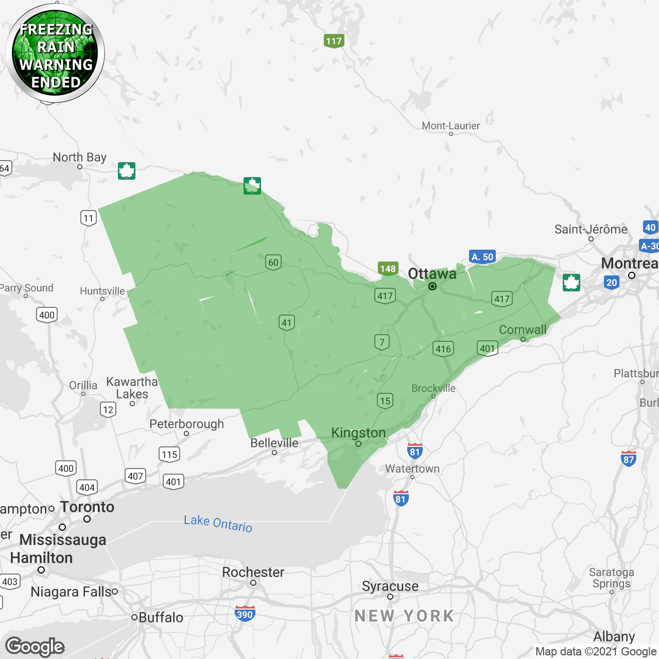 Freezing Rain Warning Ended