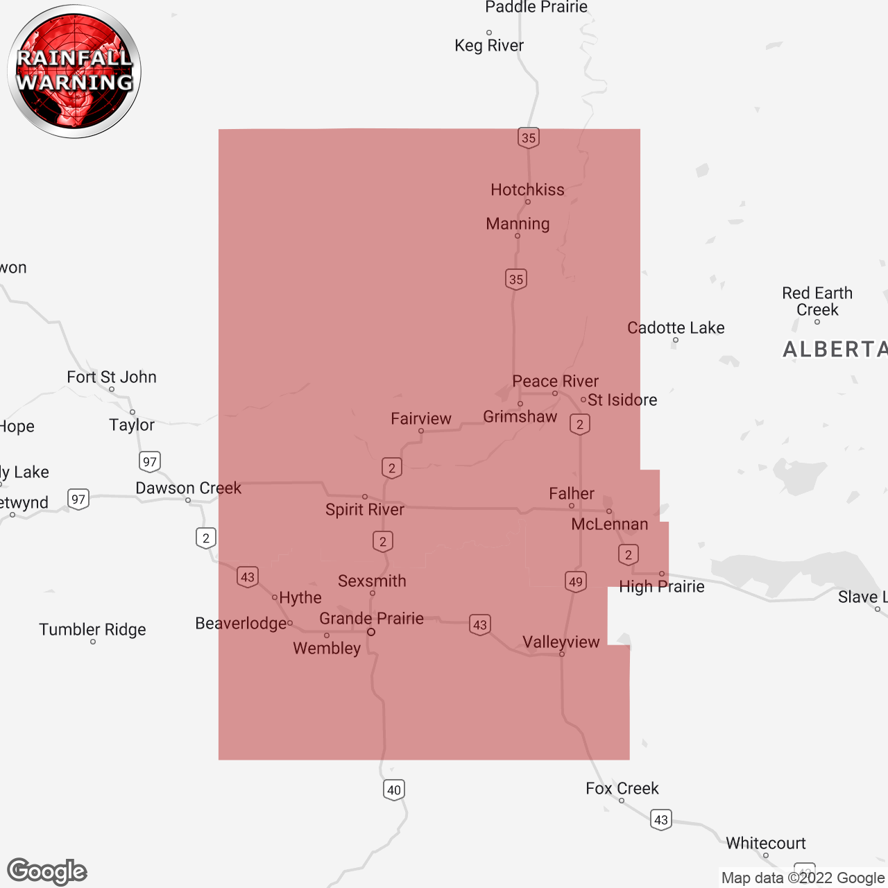 Rainfall Warning Issued