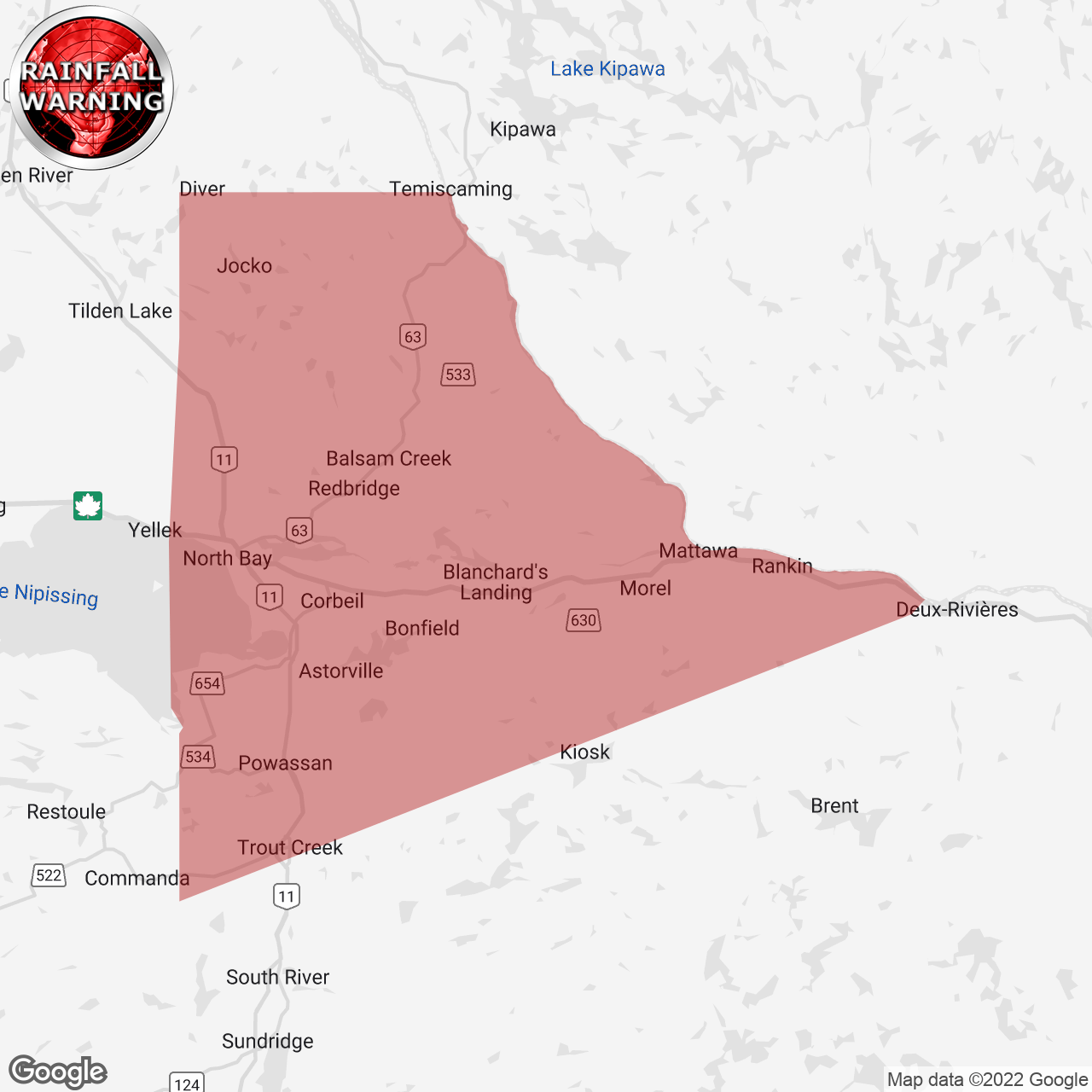 Rainfall Warning Issued