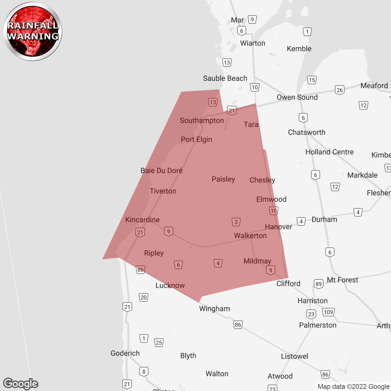 Rainfall Warning Issued