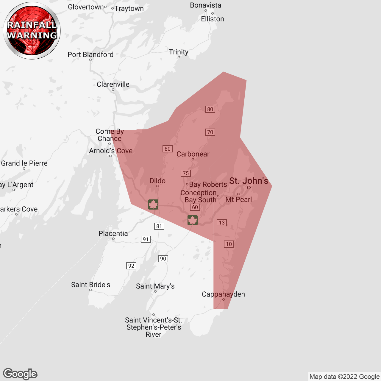 Rainfall Warning Issued