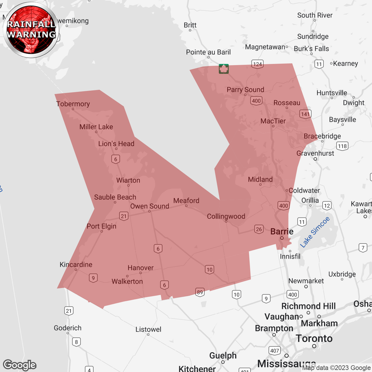 Rainfall Warning Issued